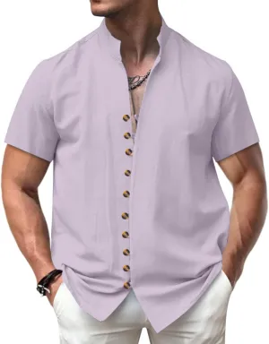 Men's Button Down Vintage Shirt Short Sleeve Collar Dress Shirts Tops Casual Solid Color Summer Vacation Beach Blouses