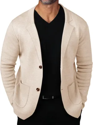 Mens Cardigan Sweater Knit Blazer Suit Jacket Casual Two Button Lightweight Sport Coat with Pockets