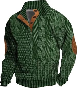 Men's Casual Half Button Sweatshirt Retro Stand Collar Pullovers Long Sleeve Outdoor Loose Fashion Sweater Print Tops