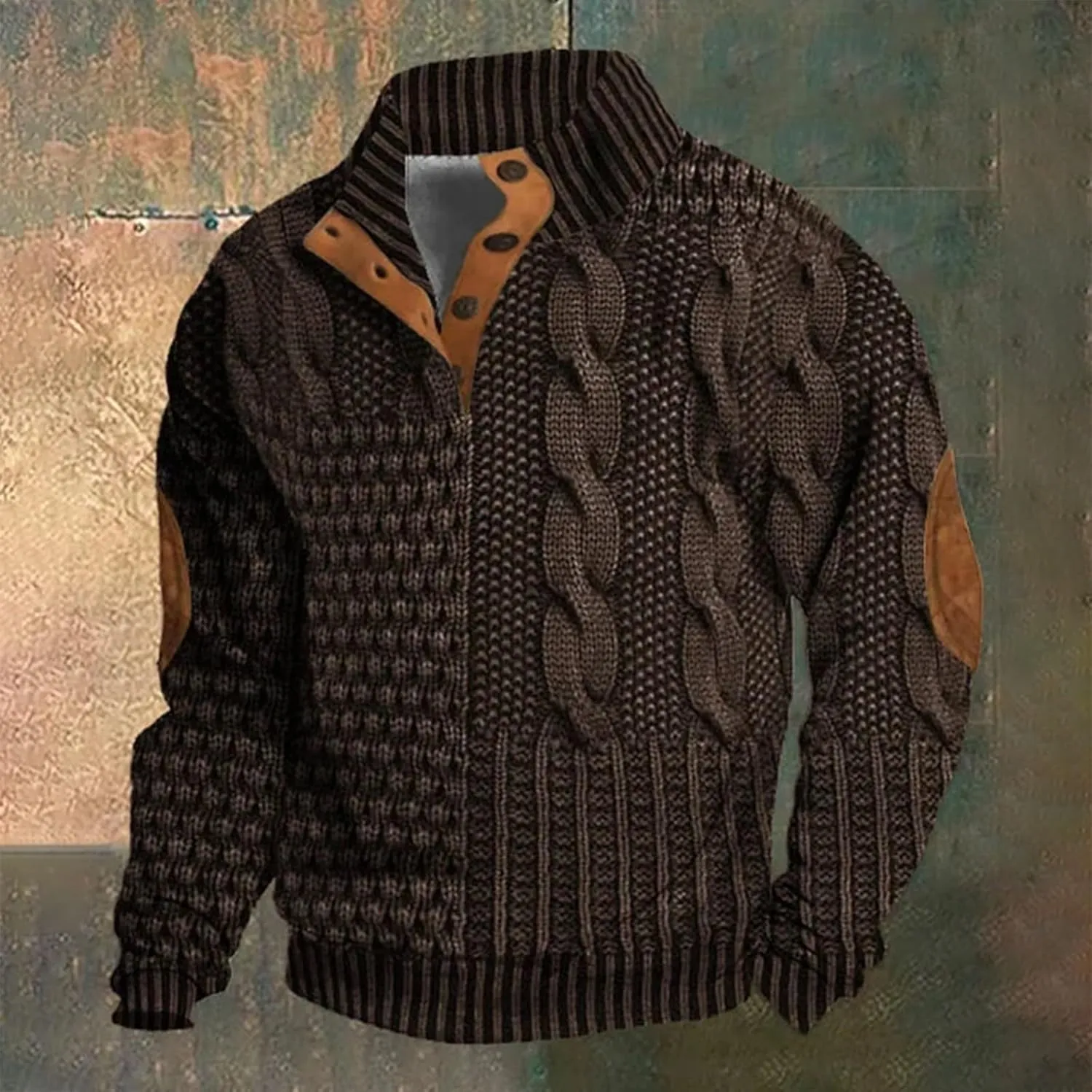 Men's Casual Half Button Sweatshirt Retro Stand Collar Pullovers Long Sleeve Outdoor Loose Fashion Sweater Print Tops