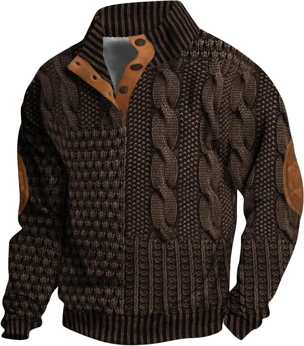 Men's Casual Half Button Sweatshirt Retro Stand Collar Pullovers Long Sleeve Outdoor Loose Fashion Sweater Print Tops