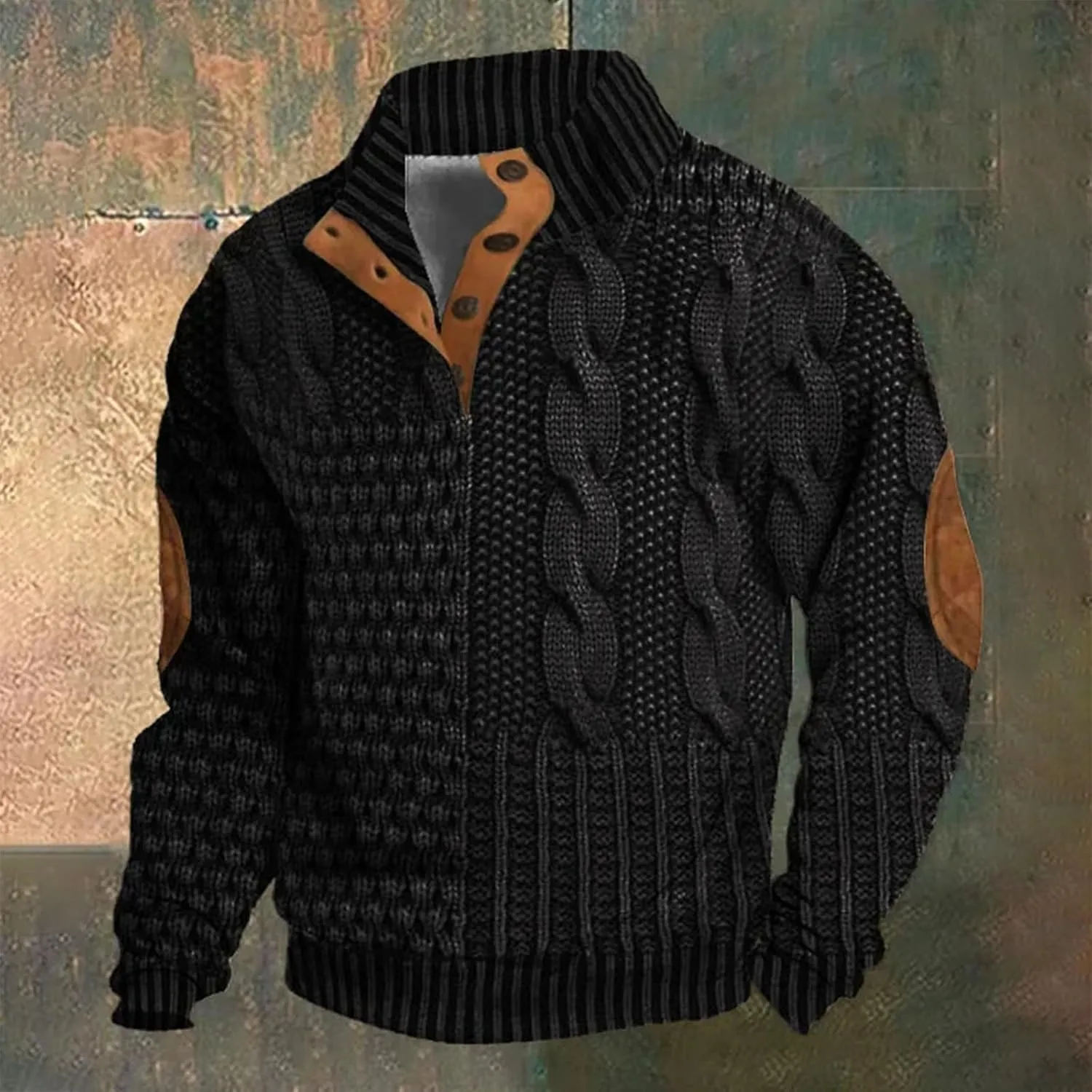 Men's Casual Half Button Sweatshirt Retro Stand Collar Pullovers Long Sleeve Outdoor Loose Fashion Sweater Print Tops