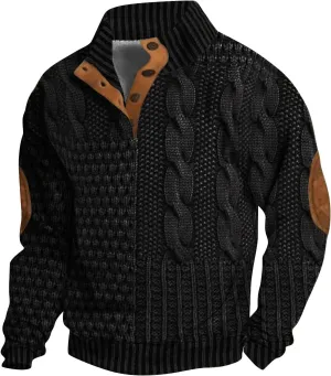 Men's Casual Half Button Sweatshirt Retro Stand Collar Pullovers Long Sleeve Outdoor Loose Fashion Sweater Print Tops