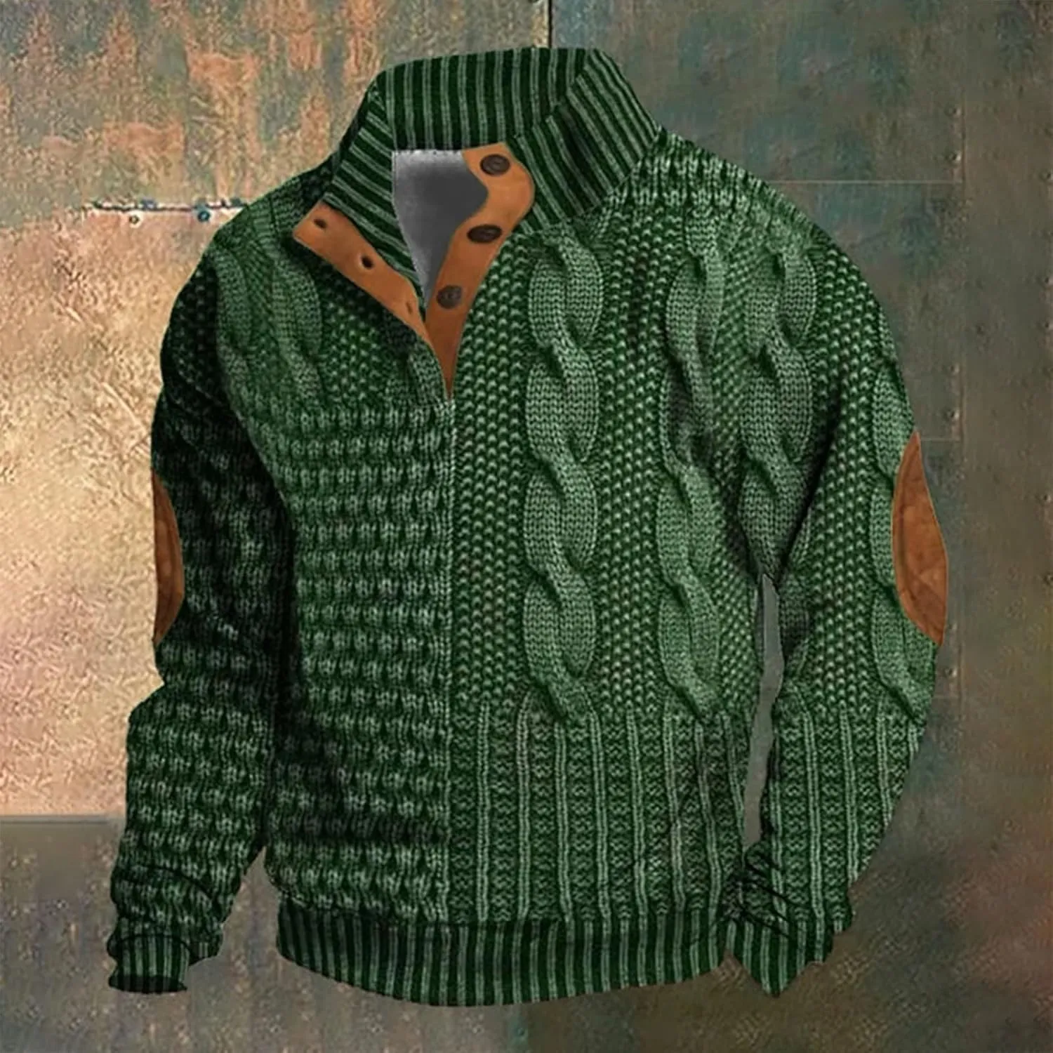 Men's Casual Half Button Sweatshirt Retro Stand Collar Pullovers Long Sleeve Outdoor Loose Fashion Sweater Print Tops