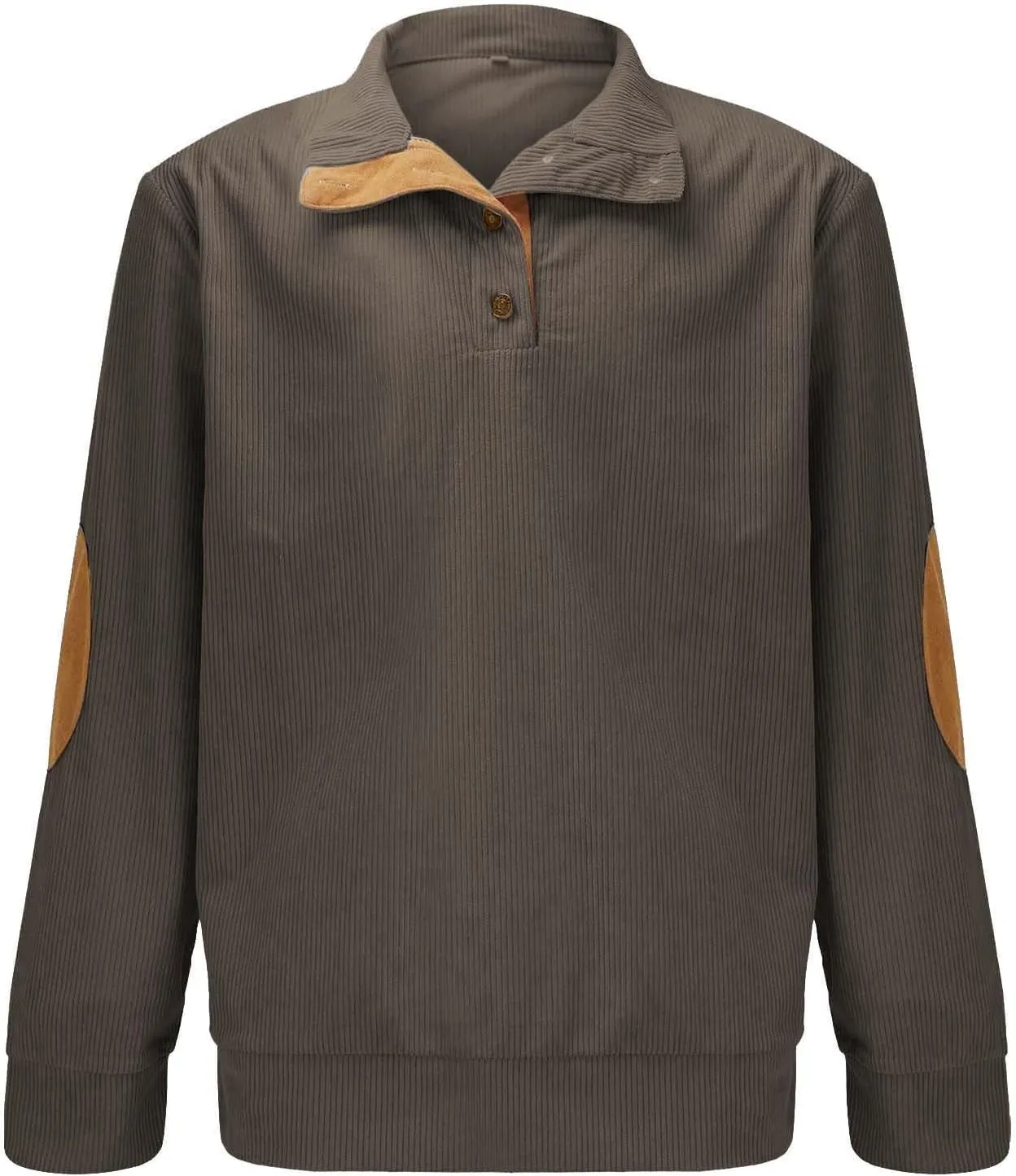 Mens Corduroy Pullover Sweatshirt Long Sleeve Button Up Polo Shirt Casual Fashion Plain Outdoor Fall Thermal Sweaters