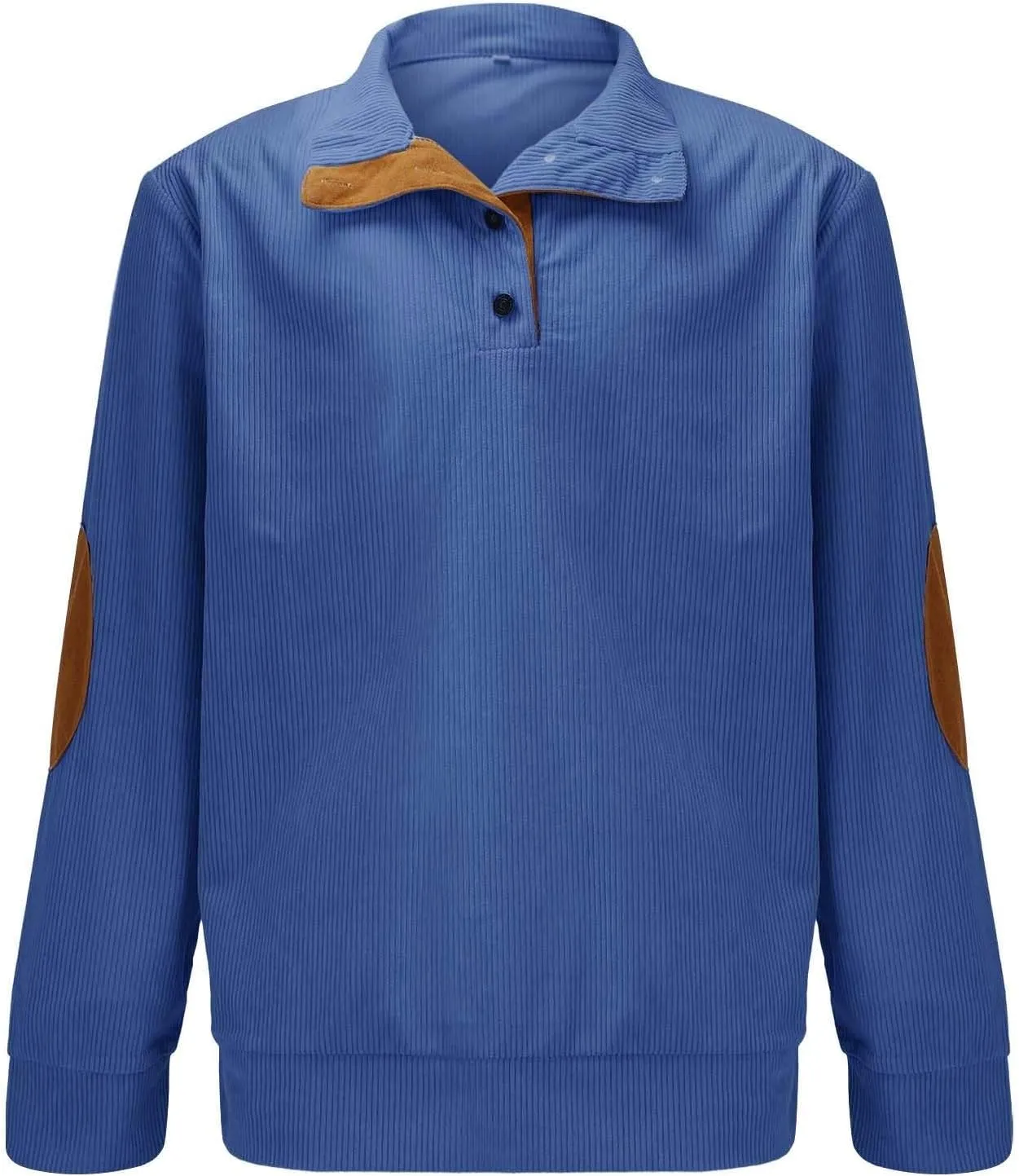 Mens Corduroy Pullover Sweatshirt Long Sleeve Button Up Polo Shirt Casual Fashion Plain Outdoor Fall Thermal Sweaters