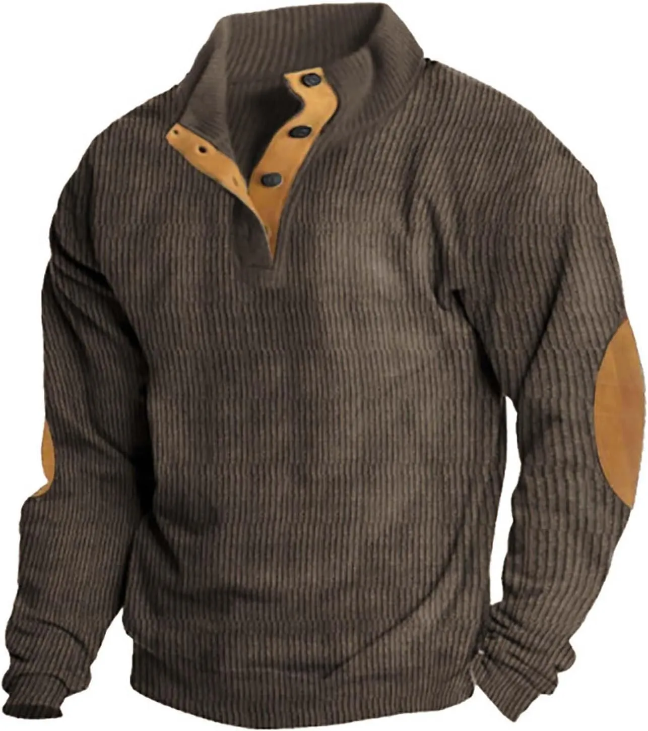 Mens Corduroy Pullover Sweatshirt Long Sleeve Button Up Polo Shirt Casual Fashion Plain Outdoor Fall Thermal Sweaters