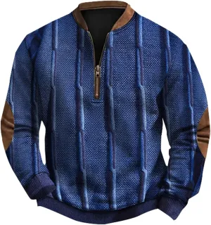 Men's Crewneck Sweatshirts Men's Casual Fashion Loose 3D Printed Zipper Long Casual V Neck Slim Fit Pullover T-Shirt