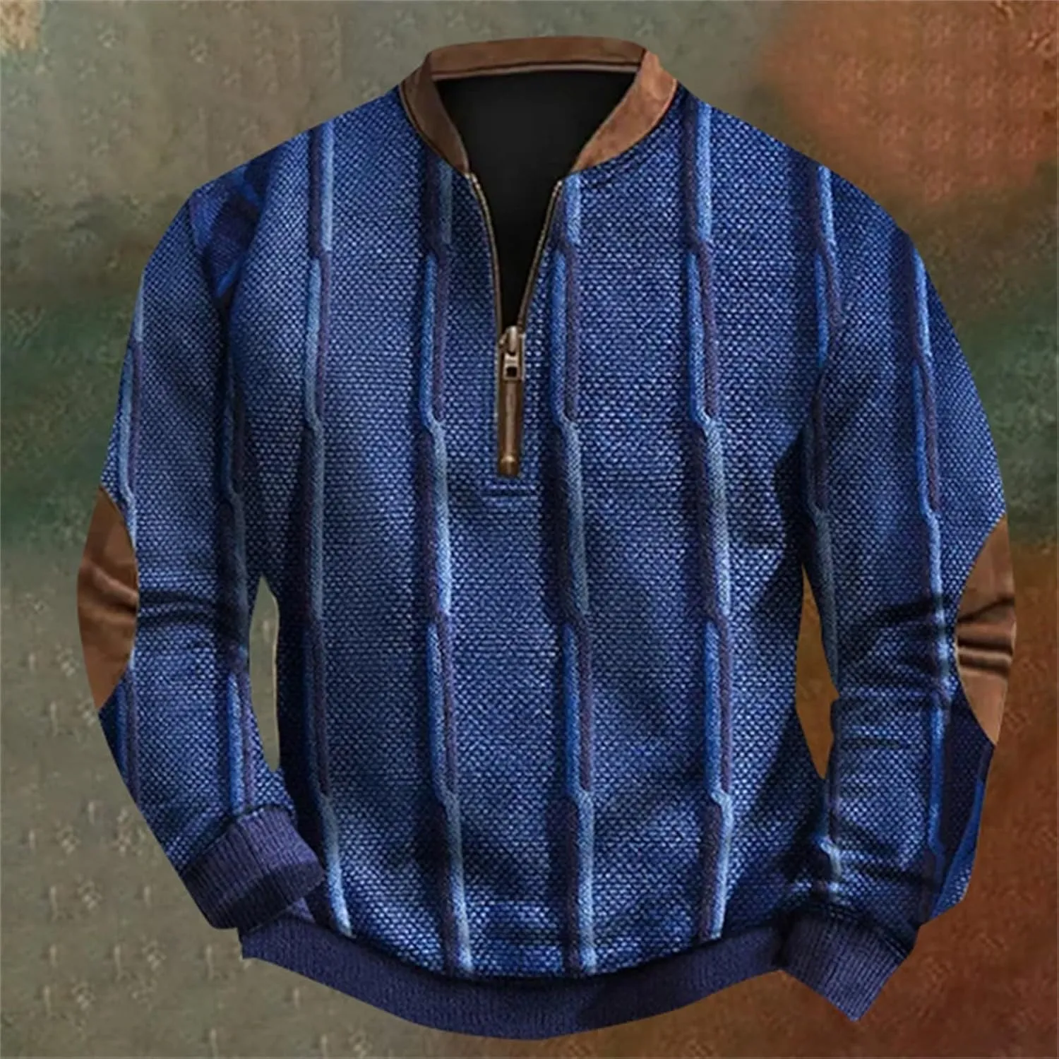 Men's Crewneck Sweatshirts Men's Casual Fashion Loose 3D Printed Zipper Long Casual V Neck Slim Fit Pullover T-Shirt