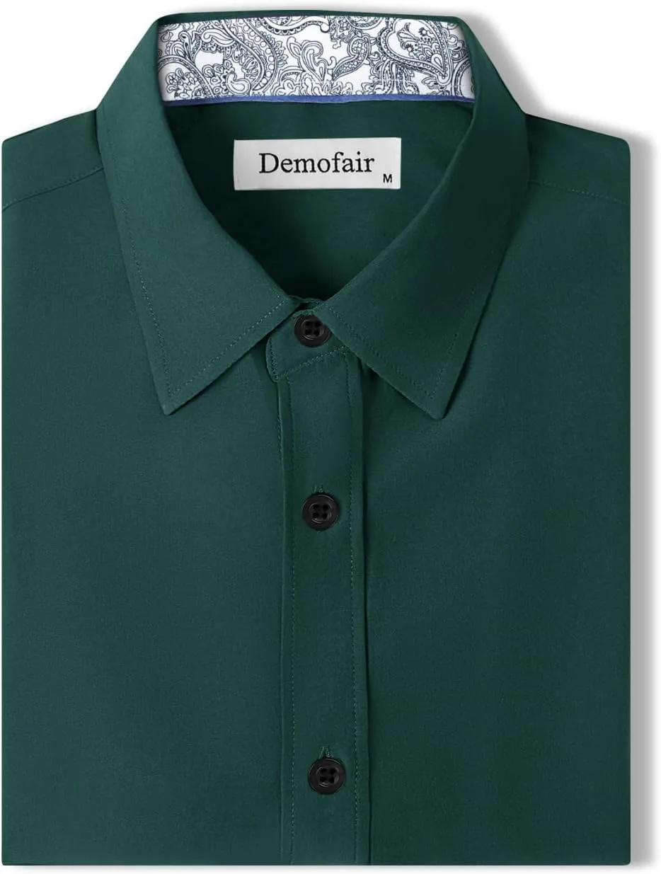 Men's Dress Shirts Long Sleeve Wrinkle-Free Button Down Shirt Men Inner Contrast Stretch Formal Shirts