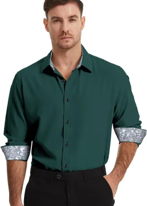 Men's Dress Shirts Long Sleeve Wrinkle-Free Button Down Shirt Men Inner Contrast Stretch Formal Shirts