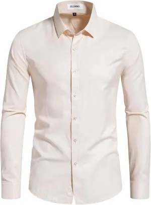 Men's Dress Shirts Stain Shield Stretch Slim Fit Shirts Wrinkle-Free Formal Business Button Down Shirt