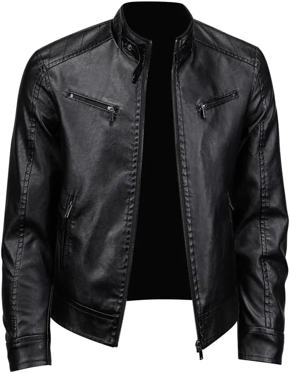 Men's Faux Leather Jacket for Fall/Winter, PU Jacket Outwear Coat