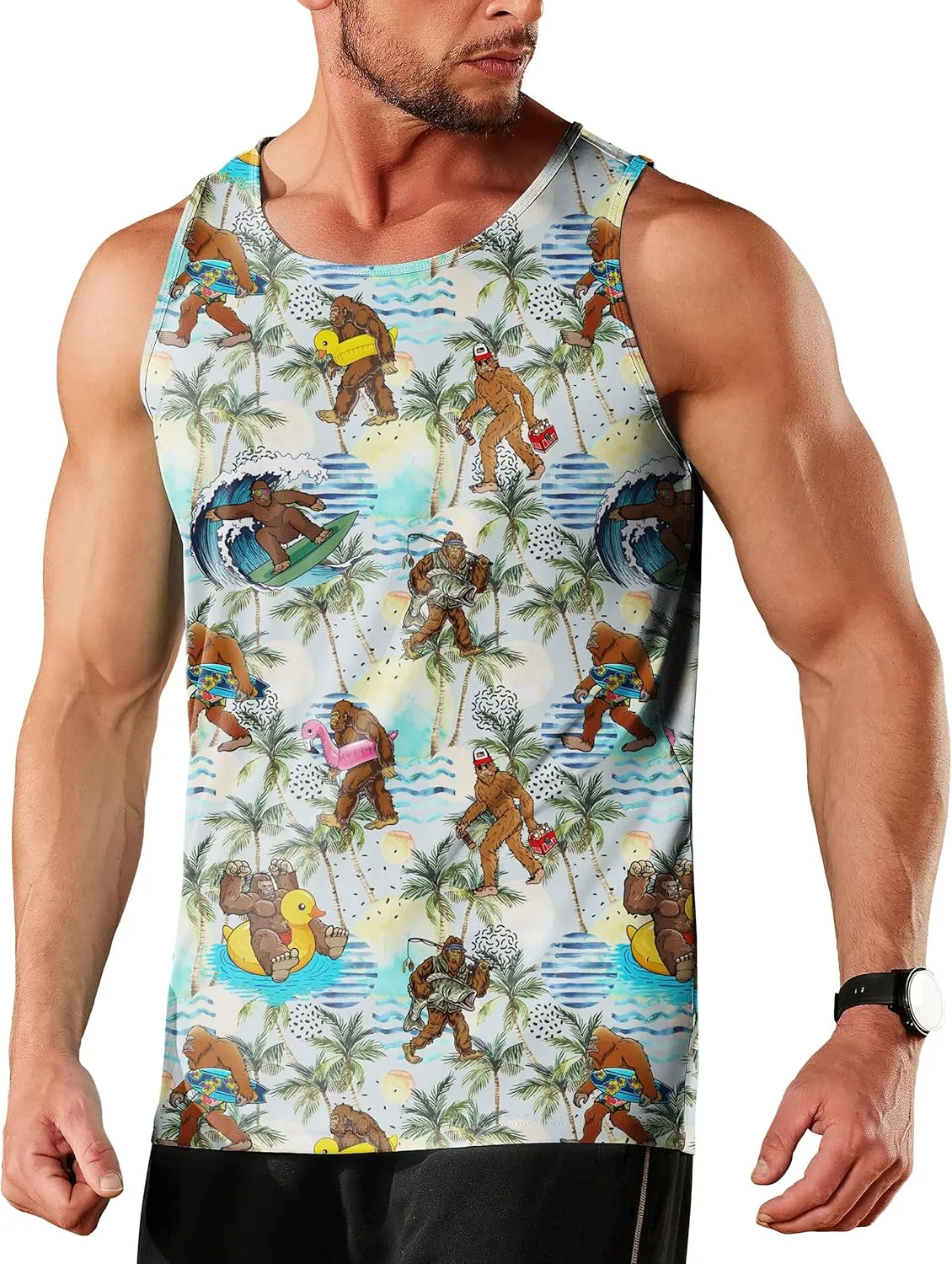 Men's Graphic Tank Tops Quick Dry Workout Beach Shirts Sleeveless Shirts for Bodybuilding Gym Fitness Training