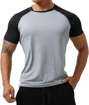 Mens Gym Muscle Short Sleeve Sweat Workout Shirts Quick Dry Stretchy Athletic T-Shirts for Men T77