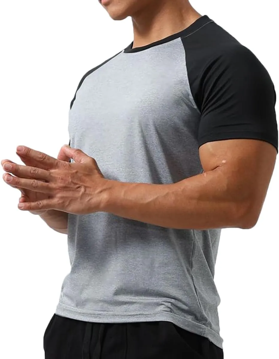 Mens Gym Muscle Short Sleeve Sweat Workout Shirts Quick Dry Stretchy Athletic T-Shirts for Men T77