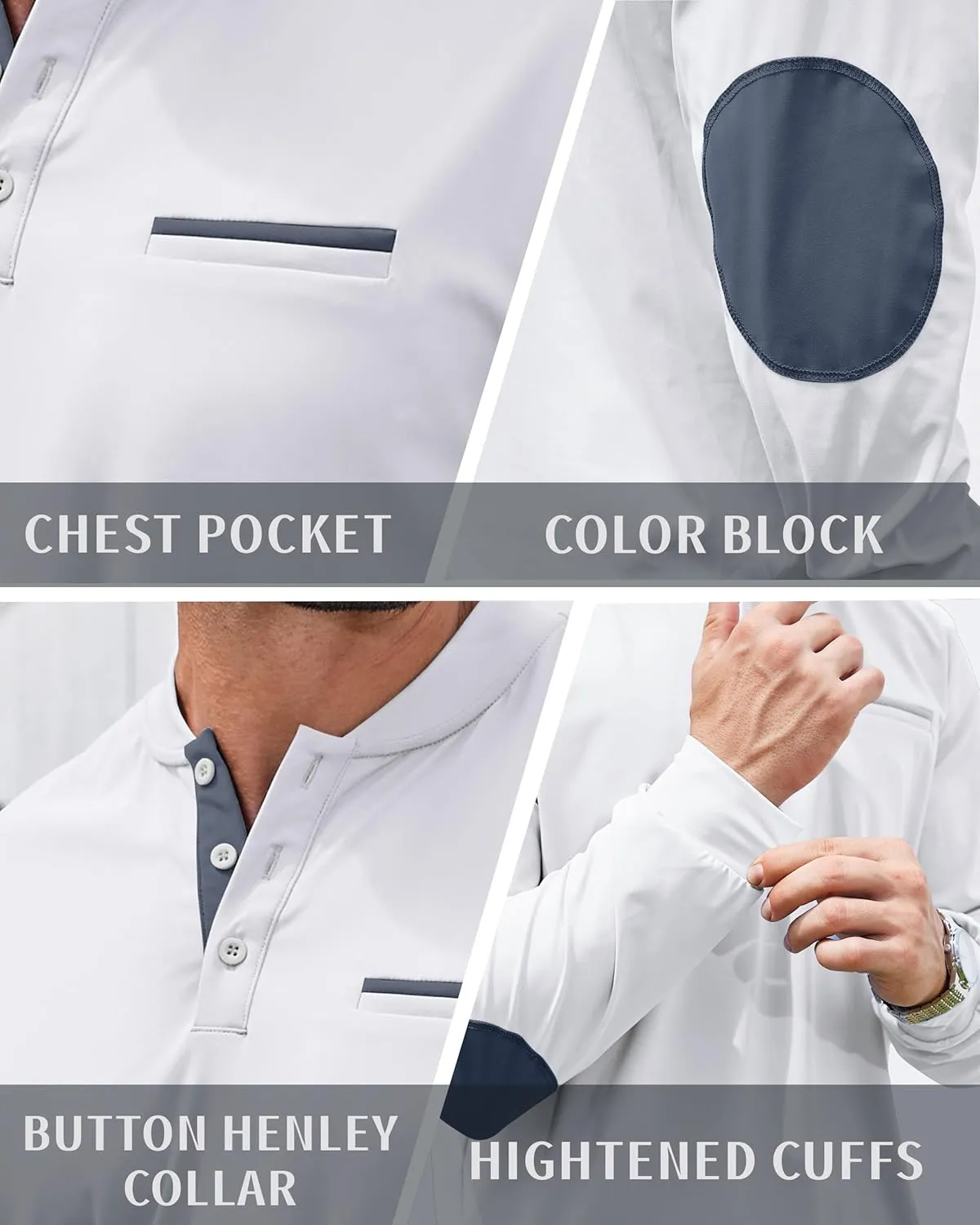 Men's Henley Golf Shirts Long Sleeve Collarless Golf Shirt Casual Moisture Wicking Quick Dry Shirts with Pocket