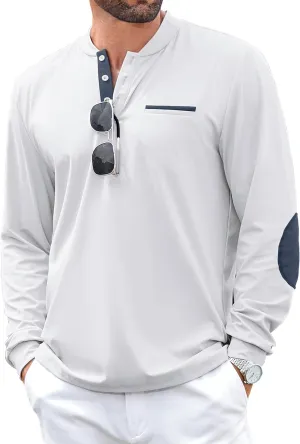 Men's Henley Golf Shirts Long Sleeve Collarless Golf Shirt Casual Moisture Wicking Quick Dry Shirts with Pocket