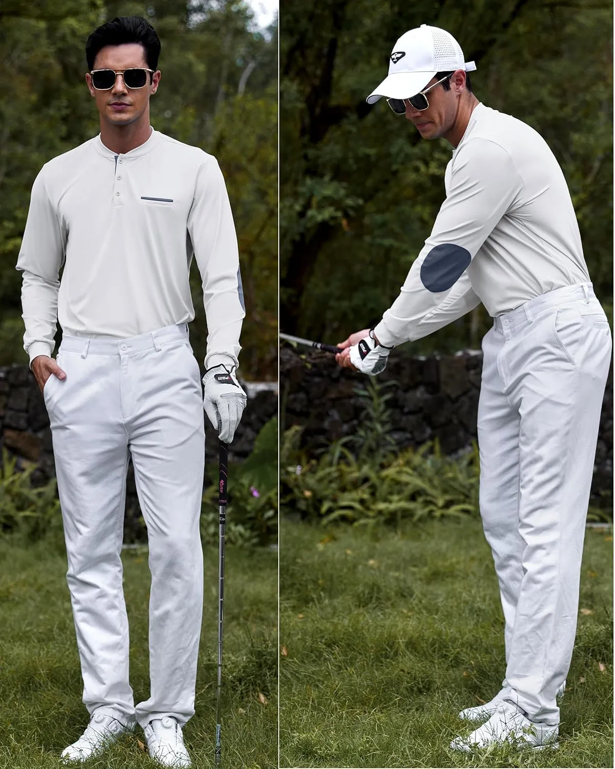 Men's Henley Golf Shirts Long Sleeve Collarless Golf Shirt Casual Moisture Wicking Quick Dry Shirts with Pocket