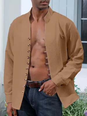 Mens Linen Shirt Short Sleeve Button Down Collar T Shirt Blouses Casual Solid Color Summer Vacation Beach Shirts
