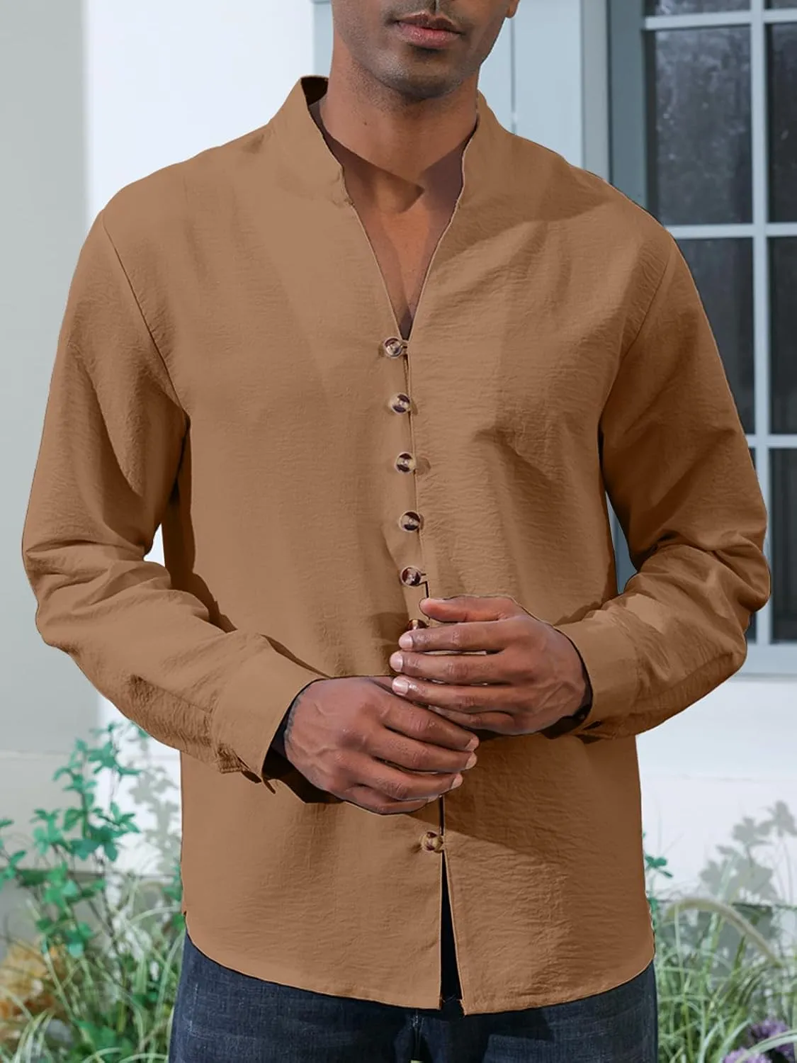Mens Linen Shirt Short Sleeve Button Down Collar T Shirt Blouses Casual Solid Color Summer Vacation Beach Shirts