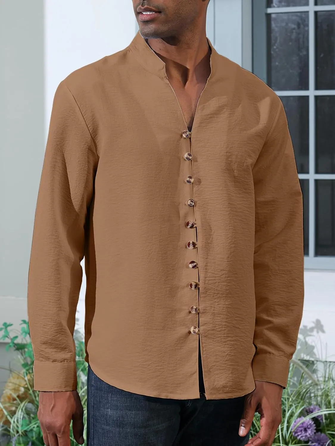 Mens Linen Shirt Short Sleeve Button Down Collar T Shirt Blouses Casual Solid Color Summer Vacation Beach Shirts