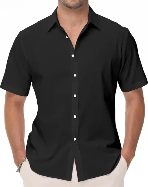 Mens Linen Shirts Short Sleeve Button Down Regular Fit Shirts Casual Vacation Beach Summer Hawaiian Tops