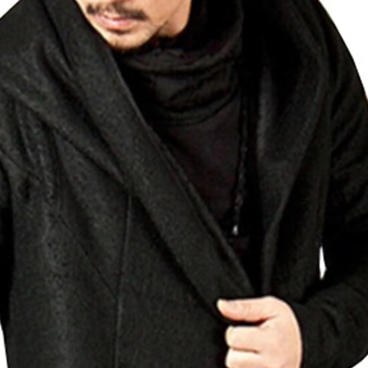 Men's Long Hooded Cardigan Ruffle Asymmetric Hem Open Front Cardigans Shawl Collar Gothic Cloak with Drape