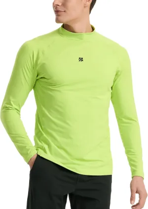 Mens Long Sleeve Workout Shirts Moisture Wicking Mock Neck Double Sides Brushed Soft Athletic T-Shirts