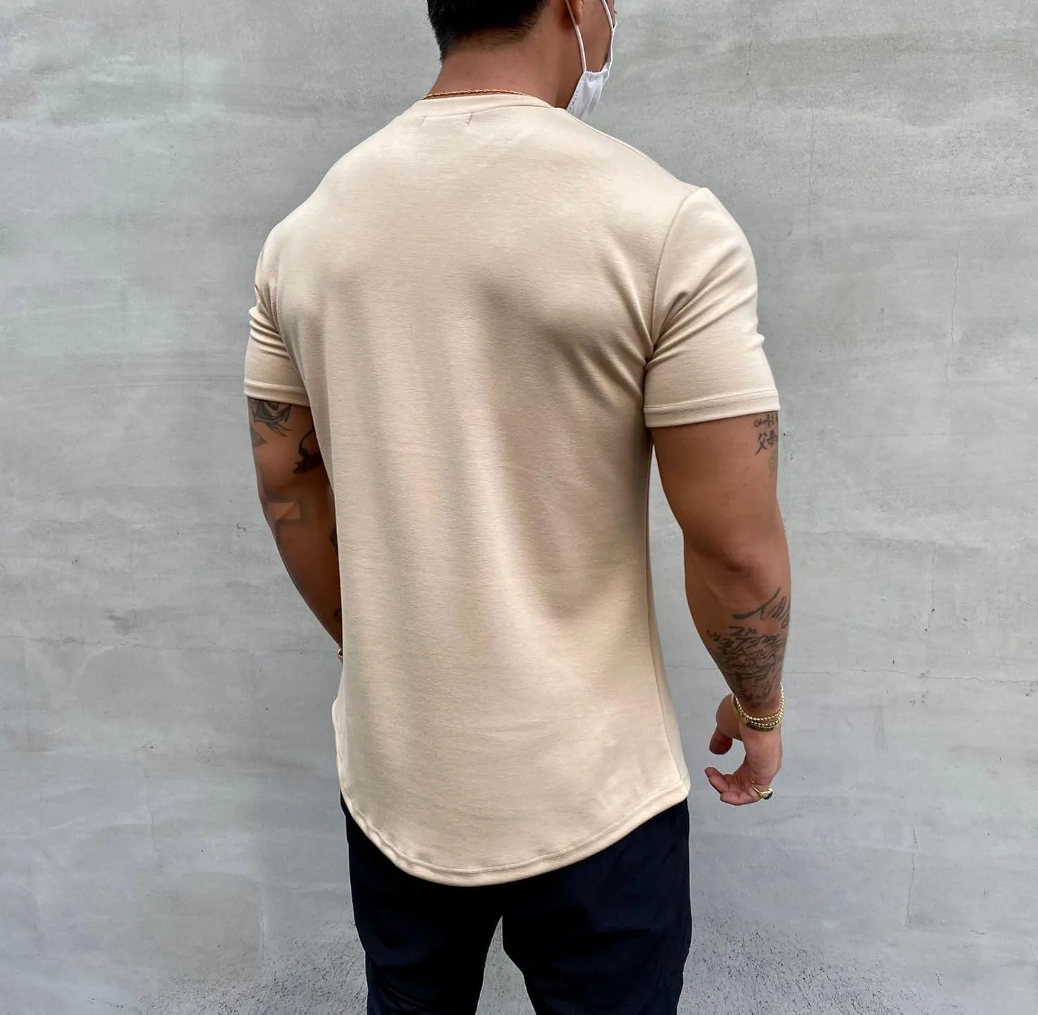 Men's Muscle Fit Longline Bodybuilding Workout Casual Fashion Short Sleeve T-Shirt