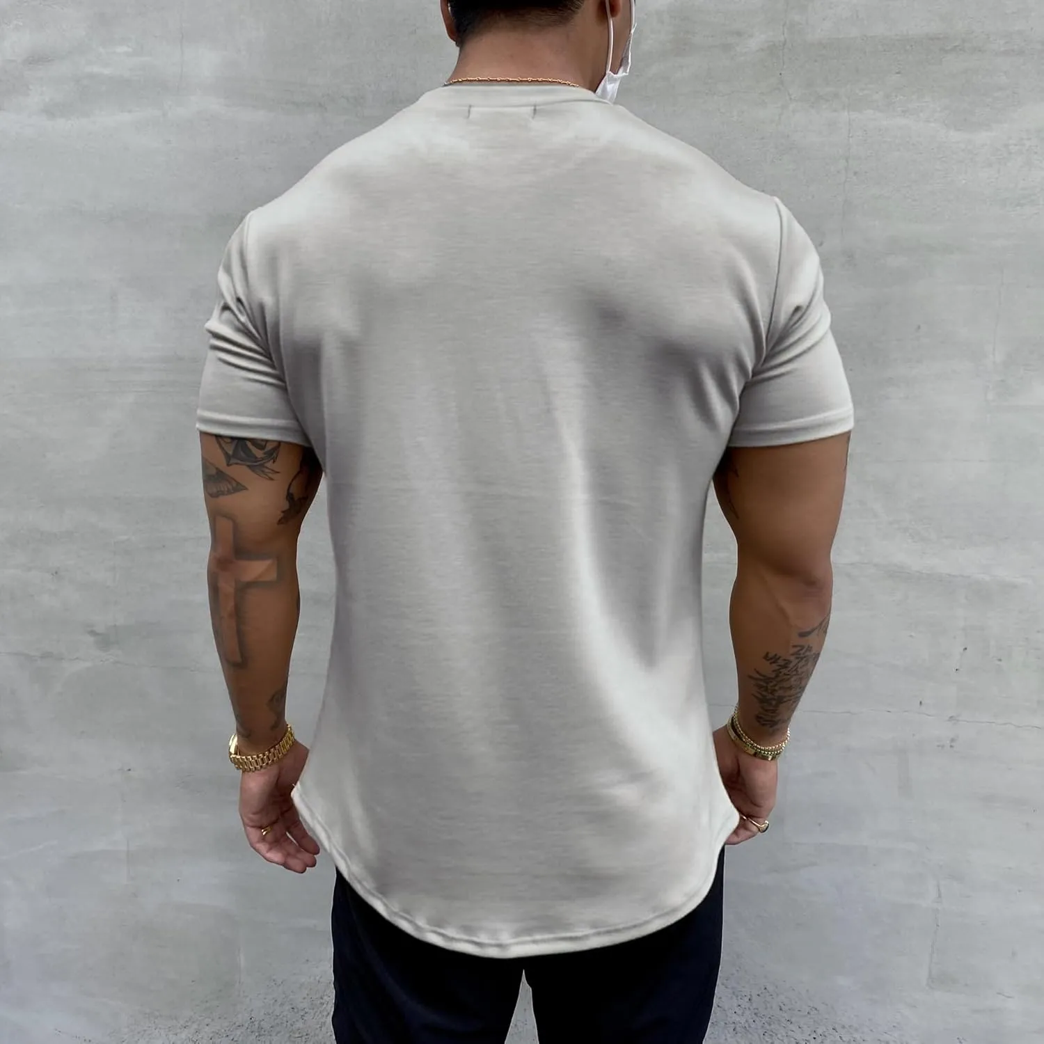 Men's Muscle Fit Longline Bodybuilding Workout Casual Fashion Short Sleeve T-Shirt
