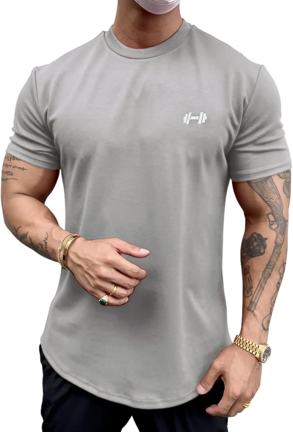 Men's Muscle Fit Longline Bodybuilding Workout Casual Fashion Short Sleeve T-Shirt