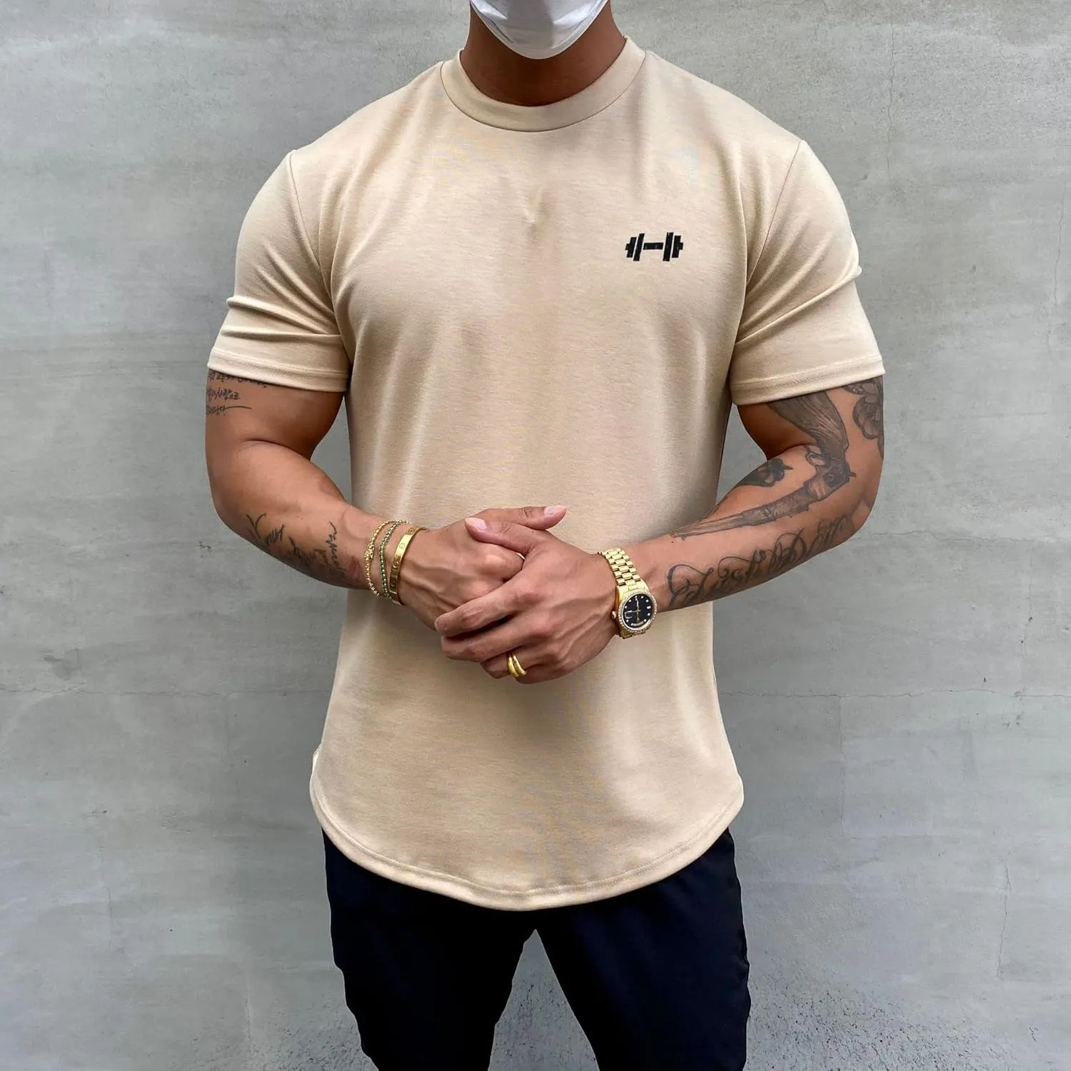 Men's Muscle Fit Longline Bodybuilding Workout Casual Fashion Short Sleeve T-Shirt