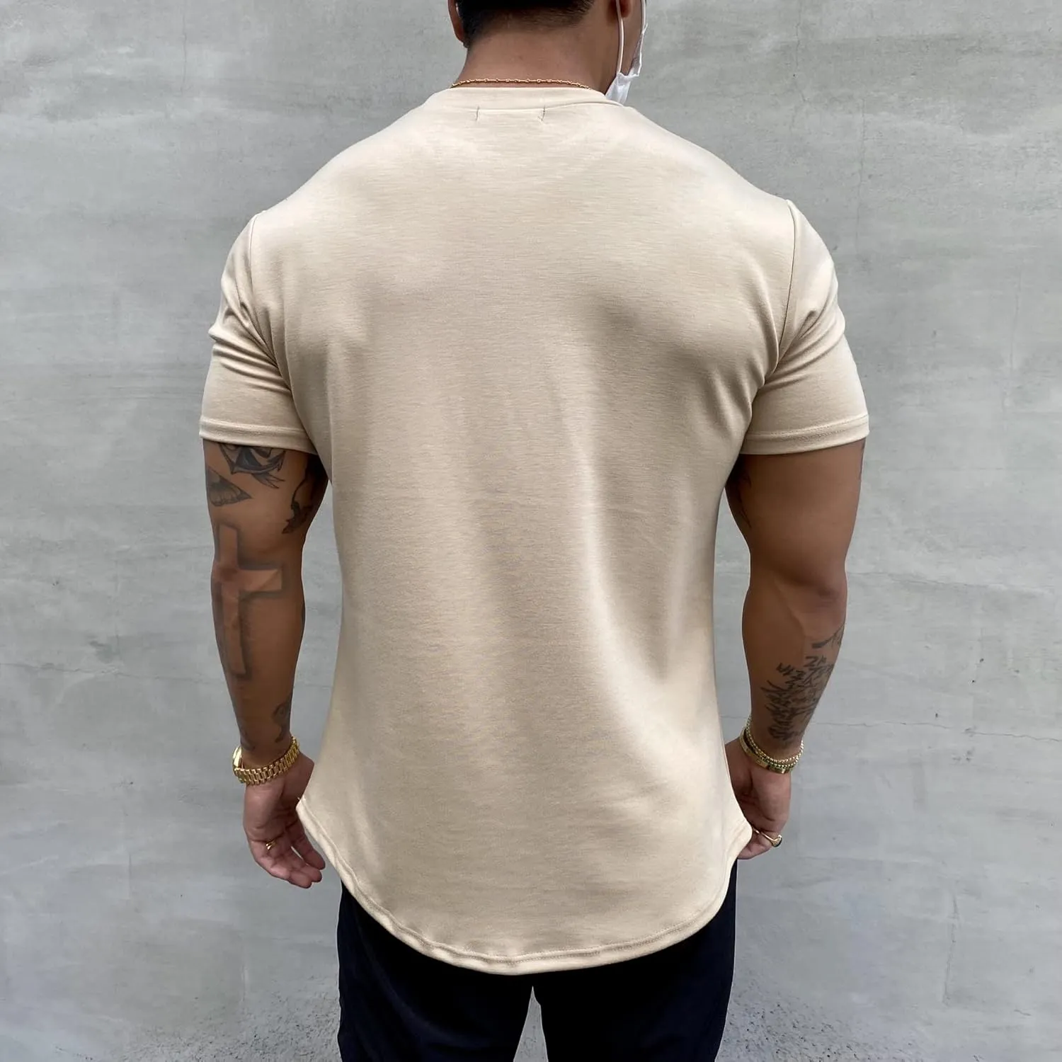 Men's Muscle Fit Longline Bodybuilding Workout Casual Fashion Short Sleeve T-Shirt