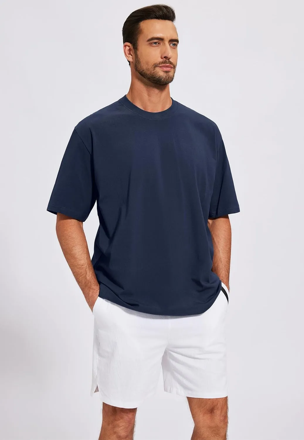 Men's Oversized T-Shirts Cotton Tee Heavyweight Unisex Short Sleeve Crew Neck Loose Fit Basic Tops