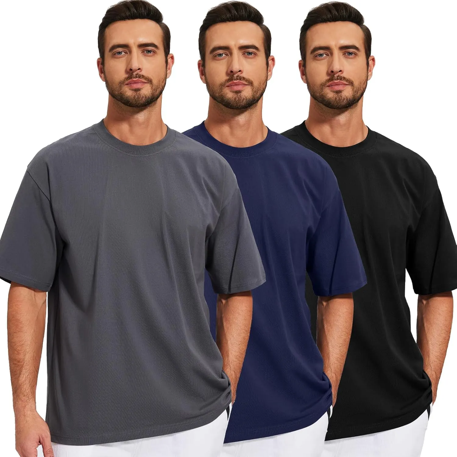 Men's Oversized T-Shirts Cotton Tee Heavyweight Unisex Short Sleeve Crew Neck Loose Fit Basic Tops