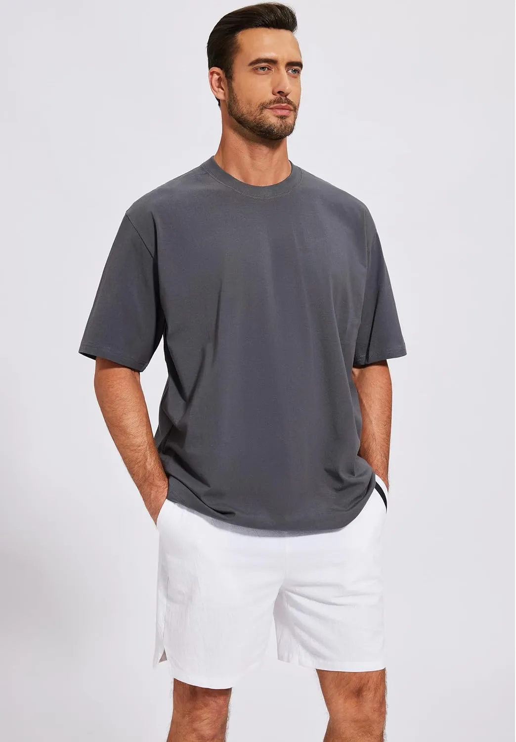 Men's Oversized T-Shirts Cotton Tee Heavyweight Unisex Short Sleeve Crew Neck Loose Fit Basic Tops