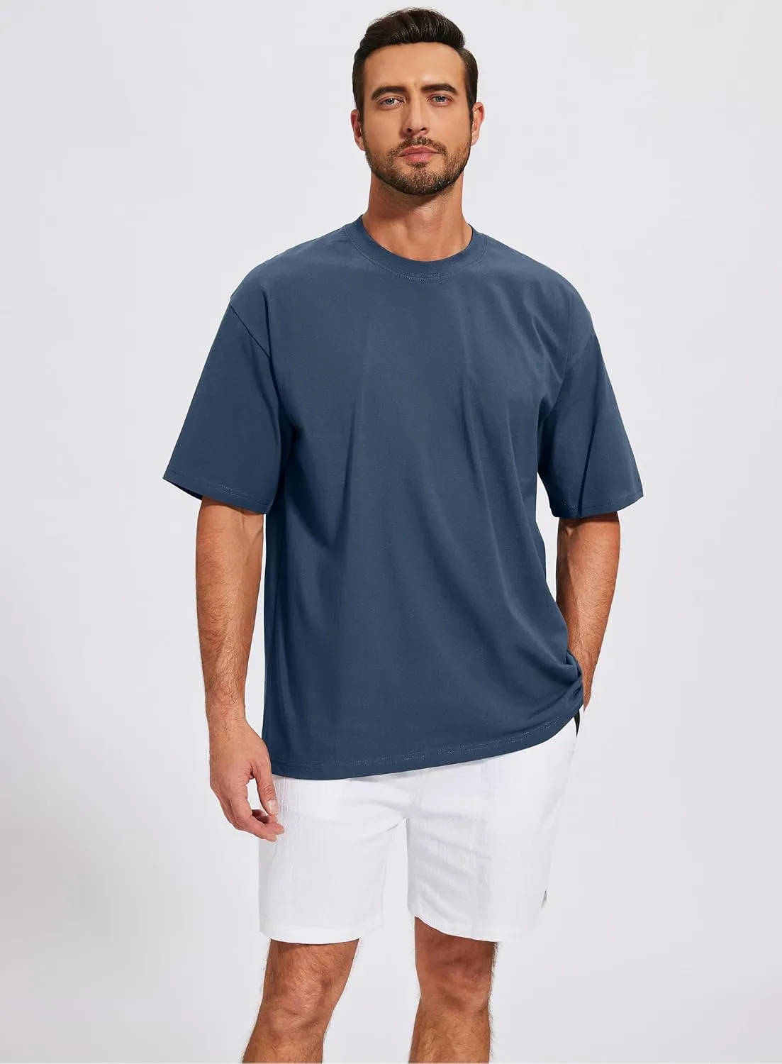 Men's Oversized T-Shirts Cotton Tee Heavyweight Unisex Short Sleeve Crew Neck Loose Fit Basic Tops