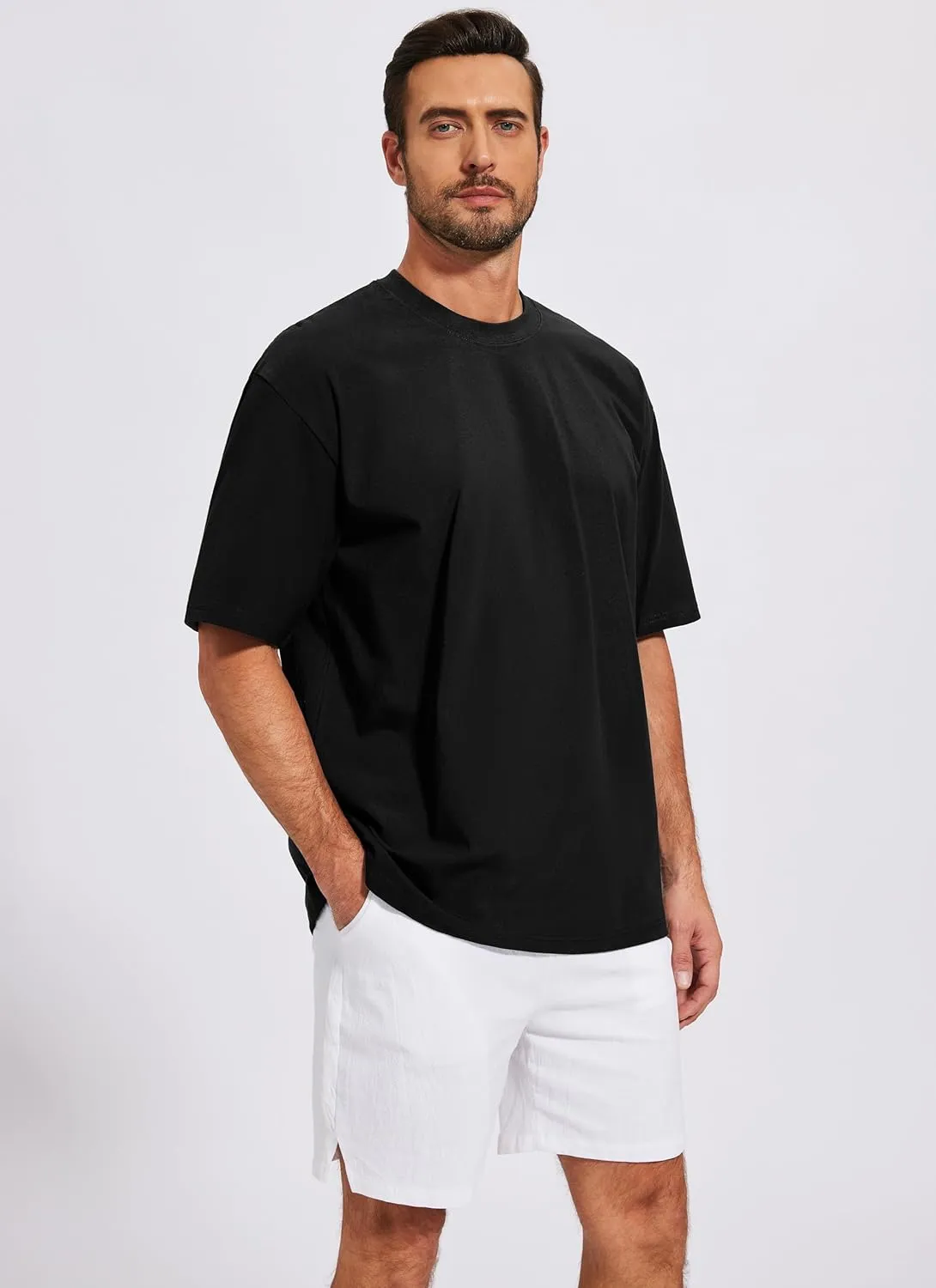 Men's Oversized T-Shirts Cotton Tee Heavyweight Unisex Short Sleeve Crew Neck Loose Fit Basic Tops