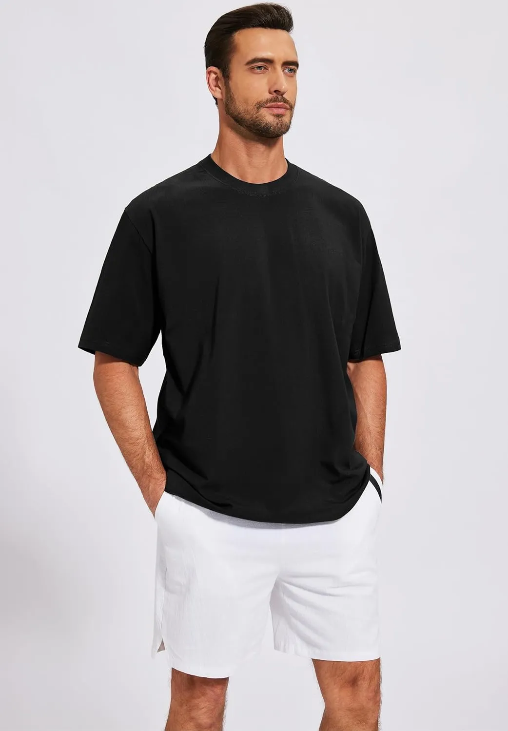 Men's Oversized T-Shirts Cotton Tee Heavyweight Unisex Short Sleeve Crew Neck Loose Fit Basic Tops