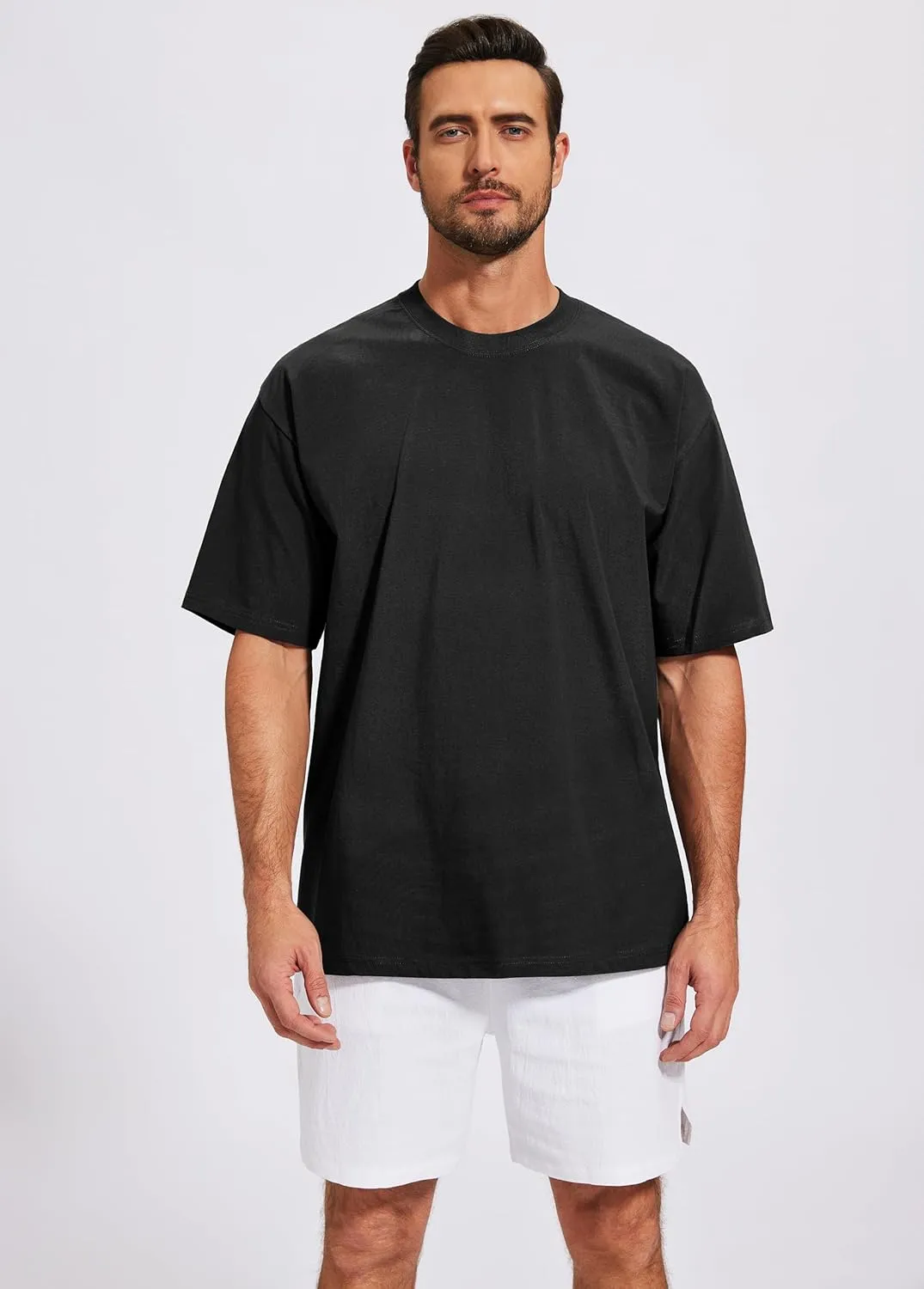 Men's Oversized T-Shirts Cotton Tee Heavyweight Unisex Short Sleeve Crew Neck Loose Fit Basic Tops
