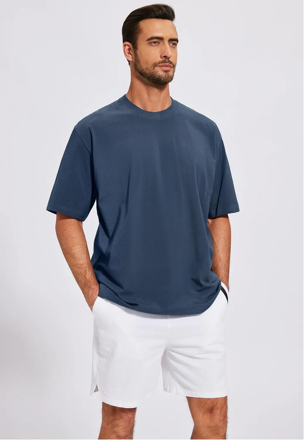 Men's Oversized T-Shirts Cotton Tee Heavyweight Unisex Short Sleeve Crew Neck Loose Fit Basic Tops