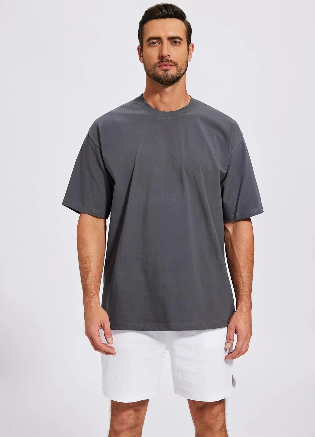 Men's Oversized T-Shirts Cotton Tee Heavyweight Unisex Short Sleeve Crew Neck Loose Fit Basic Tops