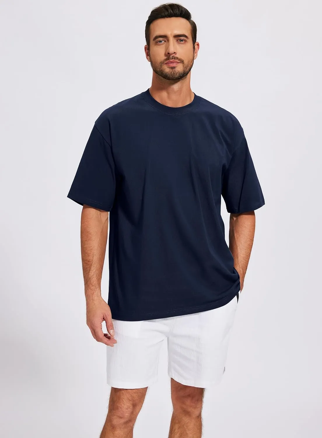 Men's Oversized T-Shirts Cotton Tee Heavyweight Unisex Short Sleeve Crew Neck Loose Fit Basic Tops