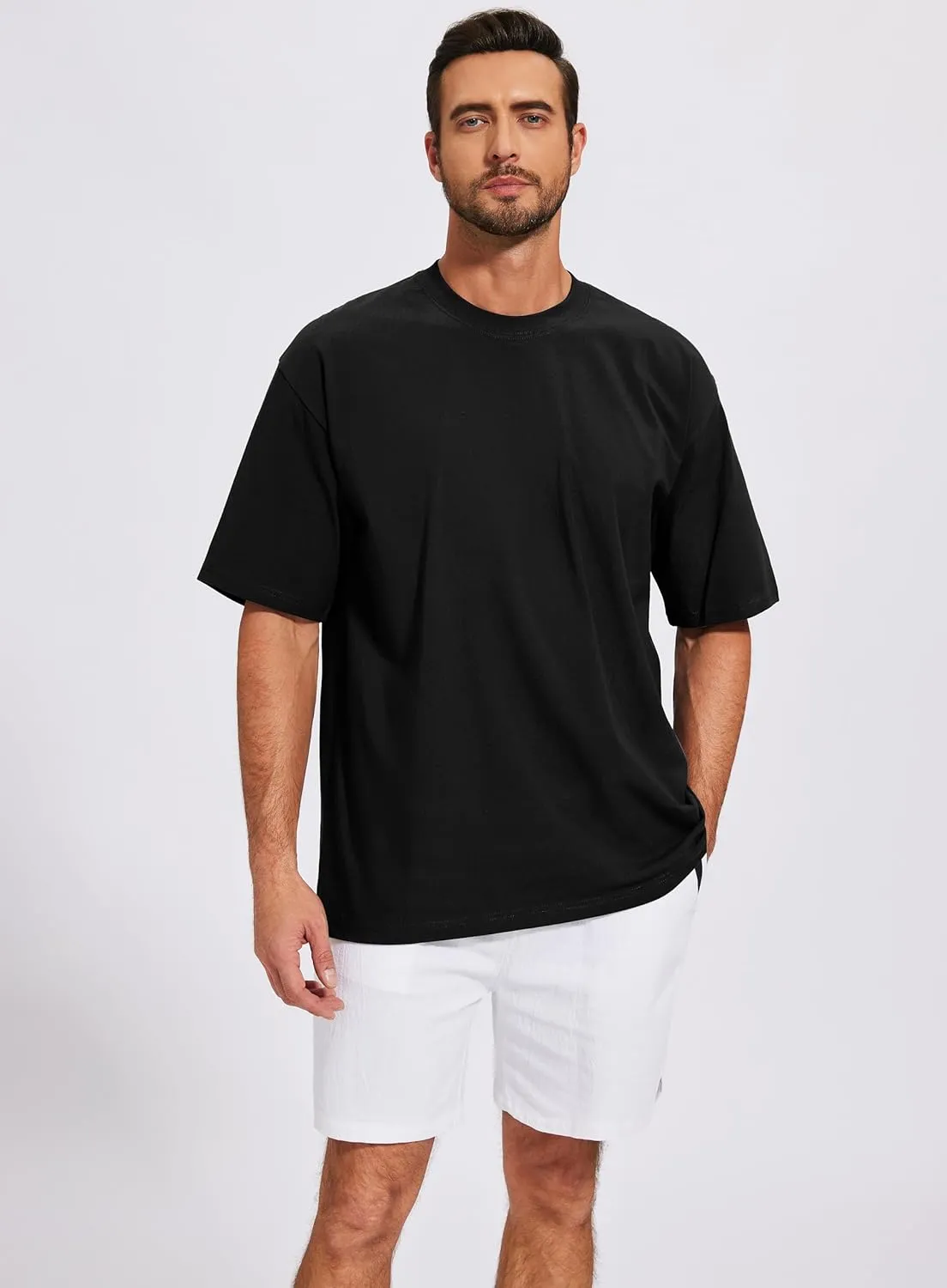 Men's Oversized T-Shirts Cotton Tee Heavyweight Unisex Short Sleeve Crew Neck Loose Fit Basic Tops