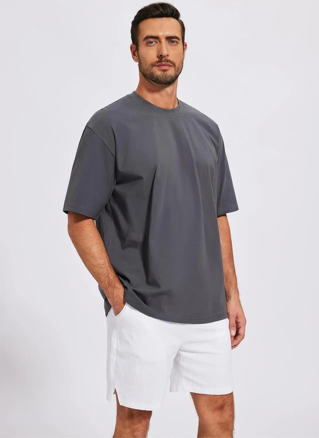 Men's Oversized T-Shirts Cotton Tee Heavyweight Unisex Short Sleeve Crew Neck Loose Fit Basic Tops