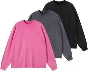 Men's Oversized T Shirts Long Sleeve Shirts for Men Vintage Acid Wash Comfort Colors Crewneck Sweatshirt