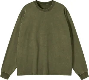 Men's Oversized T Shirts Long Sleeve Shirts for Men Vintage Acid Wash Comfort Colors Crewneck Sweatshirt