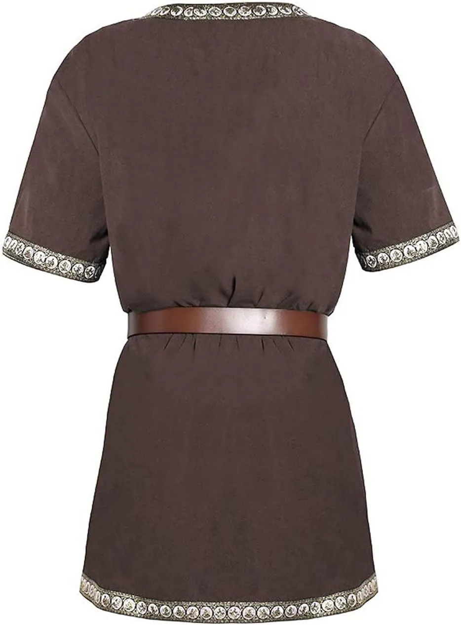 Mens Renaissance Shirts Medieval Costume Halloween Tunic Vintage Shirts Viking Knight Pirate Warrior Top with Belt Tops