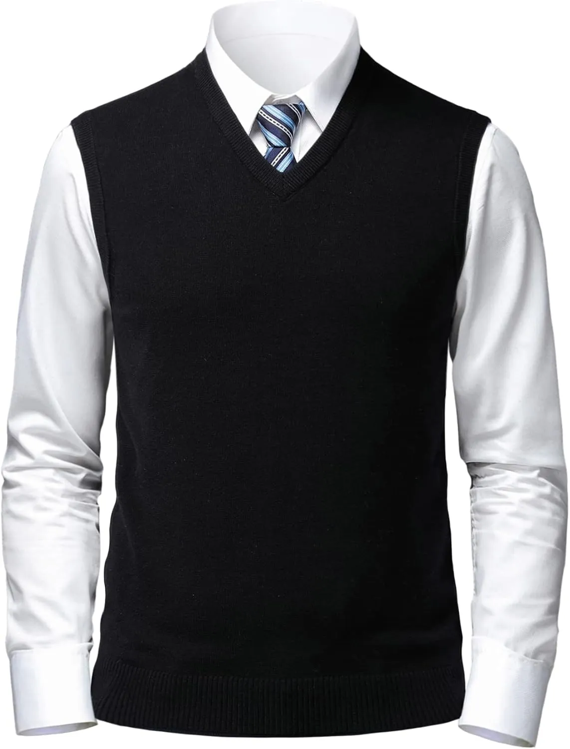 Mens Soft V Neck Crew Neck Knitted Sweater Vest Solid Sleeveless Pullover Slim Fit Plain Color for Dad Husband